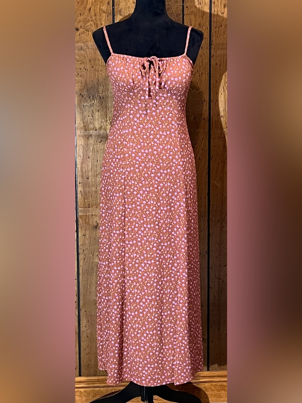 No Boundaries Rust-Pink Floral Maxi Dress size XS(0-2)